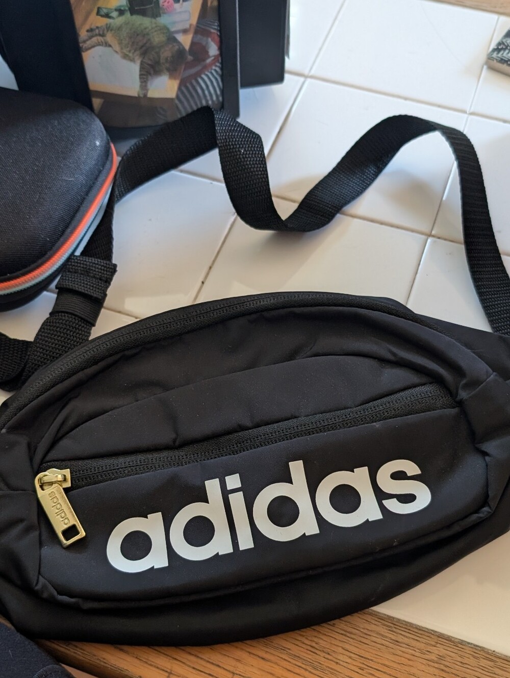 adidas Black Waist Fanny Pack, Belt Bag with White Logo